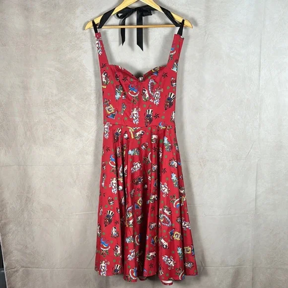 Hell Bunny Tattoo Halter Dress Small Retro Rockabilly Steampunk Pinup Coquette - Picture 2 of 13